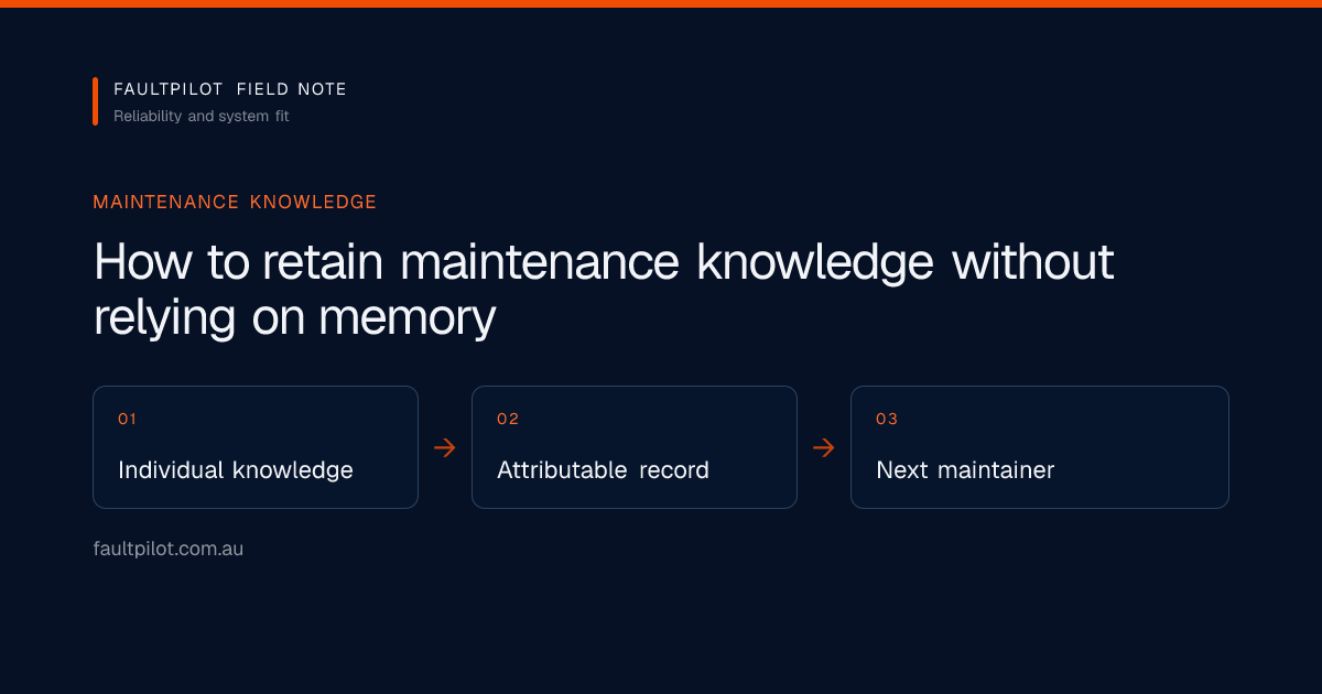 Field maintenance knowledge moving from individual memory into an attributable equipment record